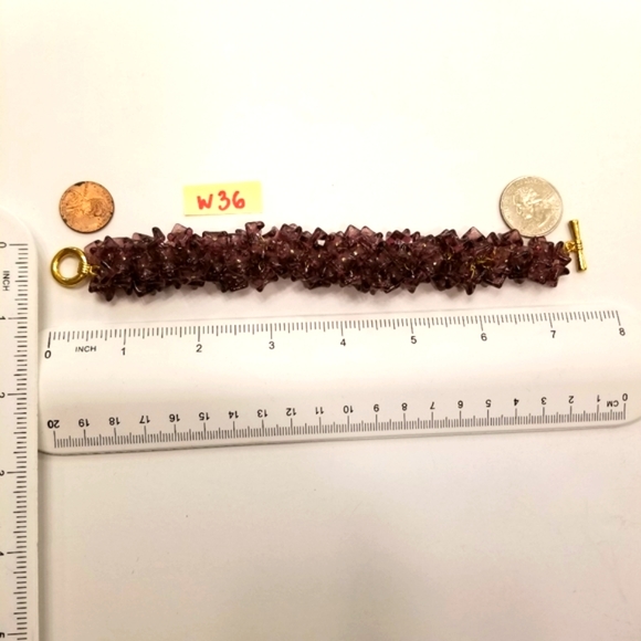 Genuine hand-carved Amethyst Flower Beads & Gold Toggle Clasp Cluster Bracelet! - Picture 6 of 12